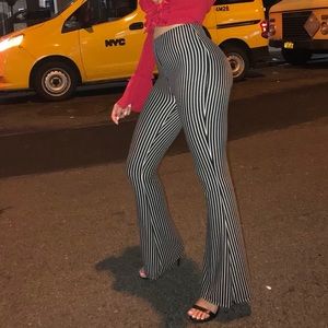 Black & White Striped High-waisted pants